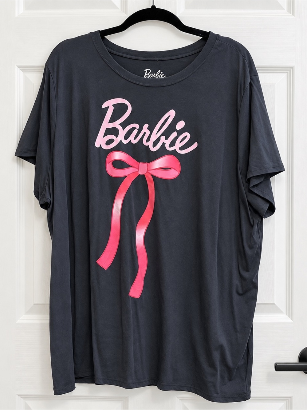 Barbie Classic Fit Black Tee with Vintage Pink Bow